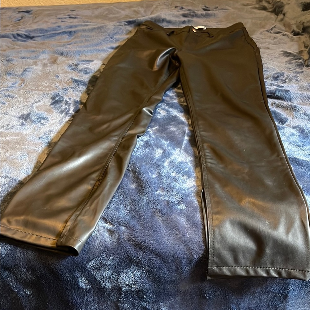 Zara Dark Leather-Style Trousers High Waisted 8